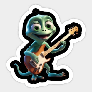 An Alien Cartoon Creature Playing Guitar Sticker